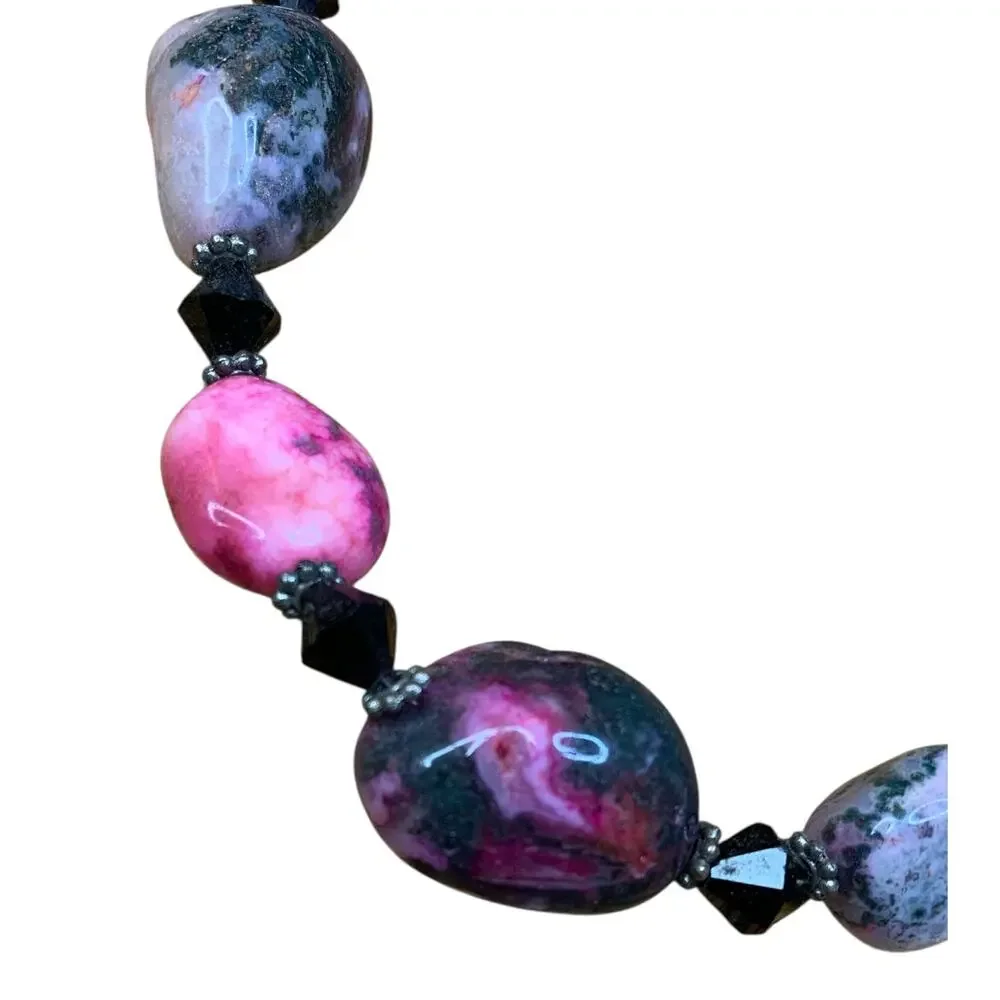 Artisan Rhodonite Sugilite Statement Necklace Pink Black Gemstone